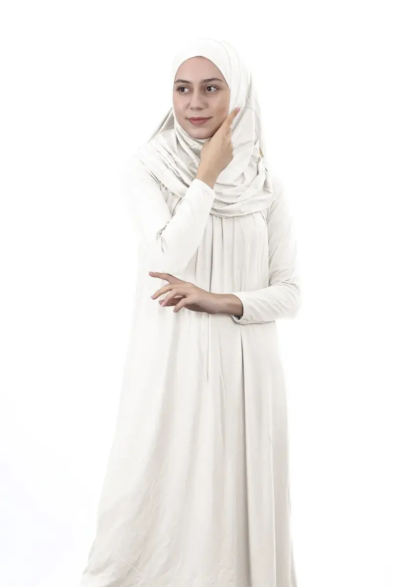 Waiter Size 12-15 Years Old White One Piece Women's Prayer Dress with Headscarf - 3