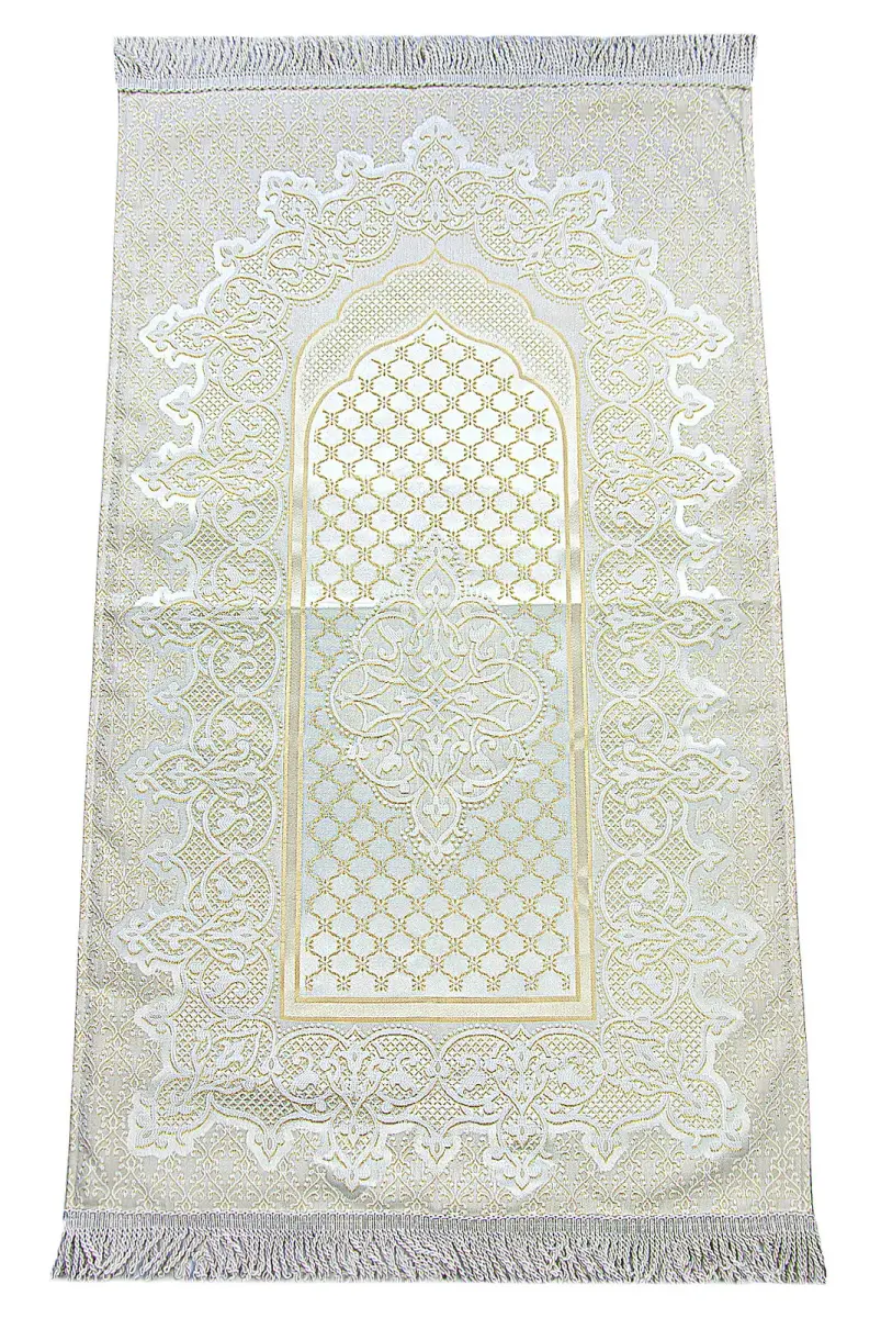 White Color Mihrab Lined Shiny Prayer Rug - 1