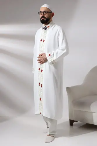 White Men's Prayer Dress Pattern Embroidered Judge Collar Imam Robe - ihvanonline (1)