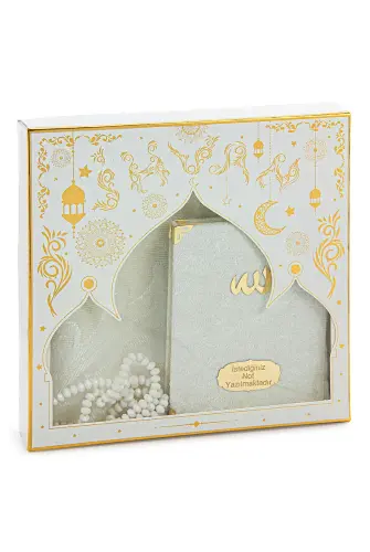 White Mevlüt Gift Velvet Covered Book of Yasin Prayer Beads Dowry Prayer Rug Set - ihvanonline (1)