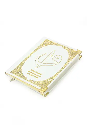 White Name Printed Leather Bound Bag Size Yasin Book Prayer Mat Set Mevlit Gift - 2