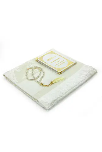 White Name Printed Leather Bound Bag Size Yasin Book Prayer Mat Set Mevlit Gift - 6
