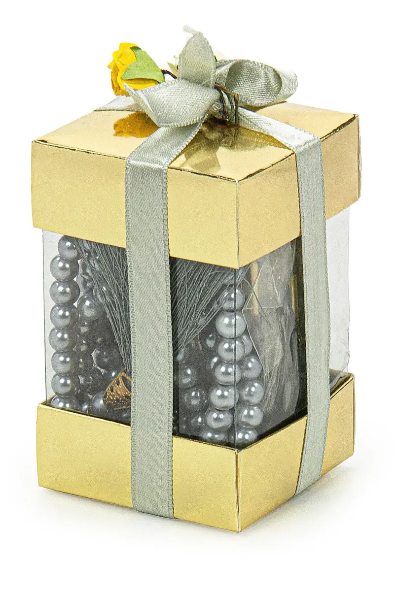 Window-Boxed Mini Quran Set - Pearl Prayer Beads - Plexiglass - Gray - 2
