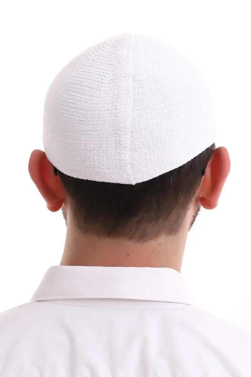 Winter Velvet Skullcap Plain Pattern - White - 5
