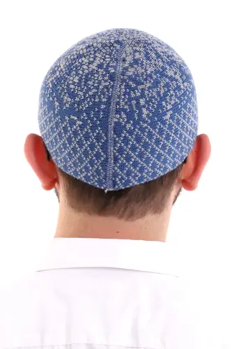 Winter Wool Skullcap Snow White Pattern - Blue - 5