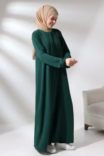 Women's Emerald Green Aerobin Hijab Abaya Dress with Hidden Zipper - 4
