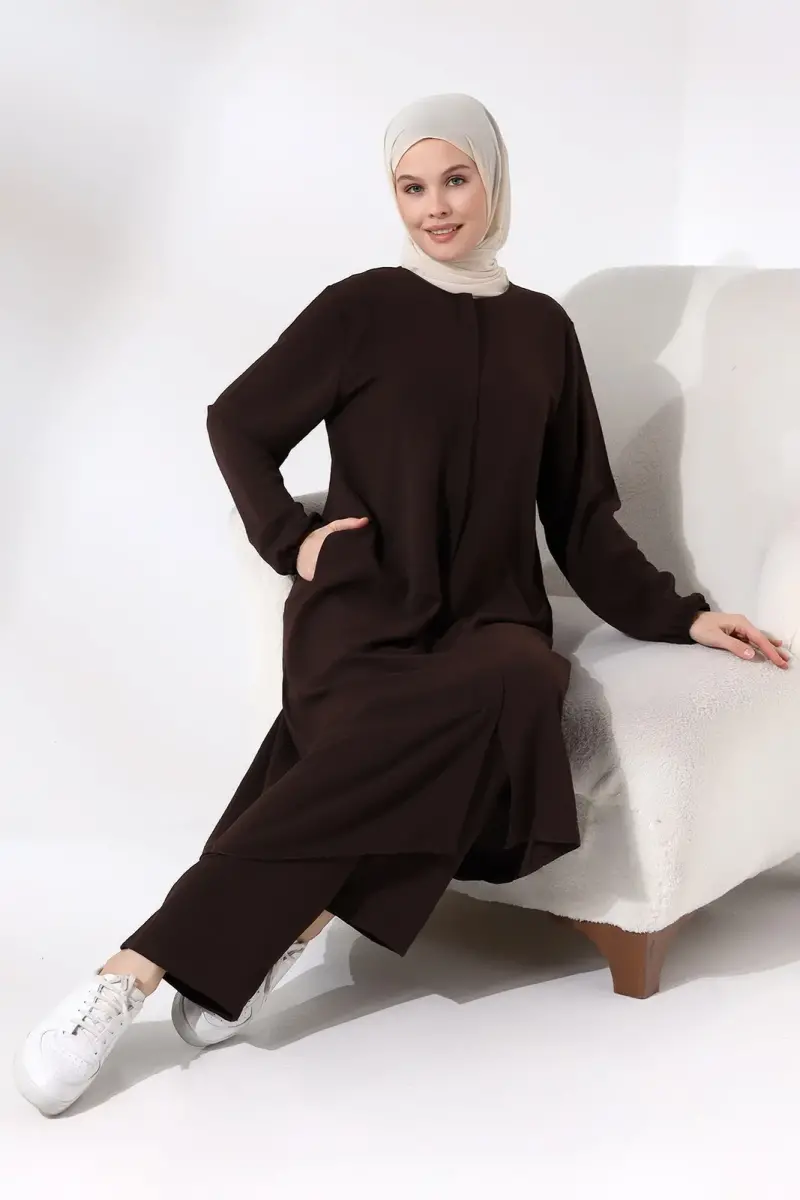 Women's Hajj and Umrah Clothing Afghan Double Set Dark Brown - 7