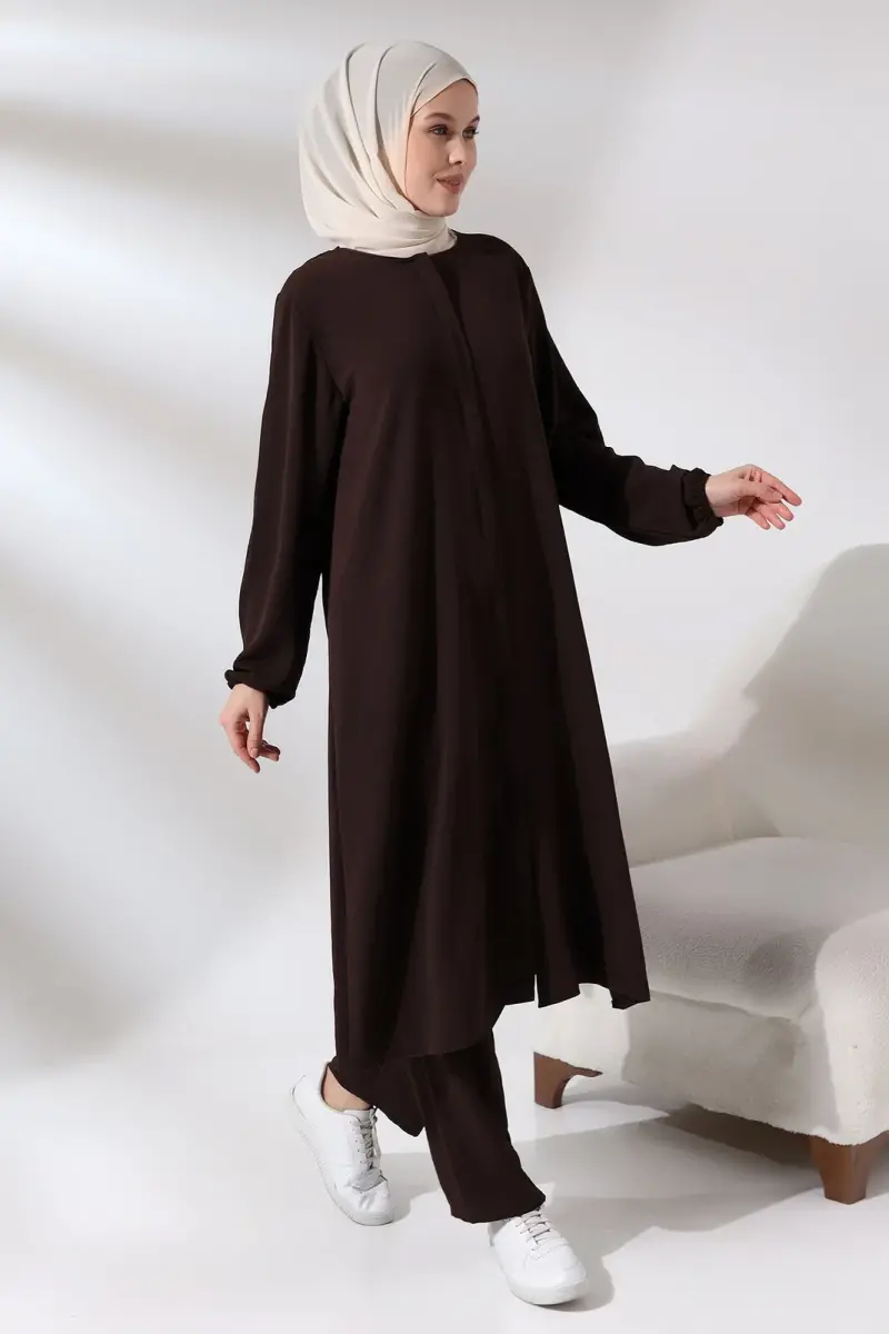 Women's Hajj and Umrah Clothing Afghan Double Set Dark Brown - 2
