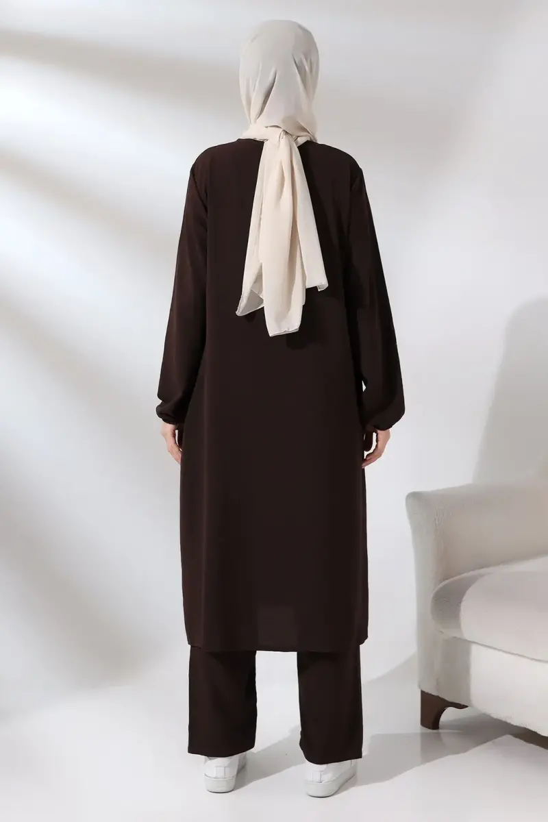 Women's Hajj and Umrah Clothing Afghan Double Set Dark Brown - 6
