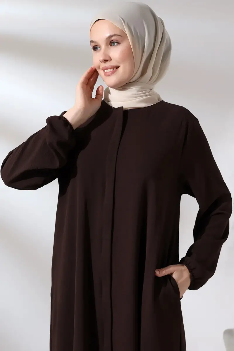 Women's Hajj and Umrah Clothing Afghan Double Set Dark Brown - 5