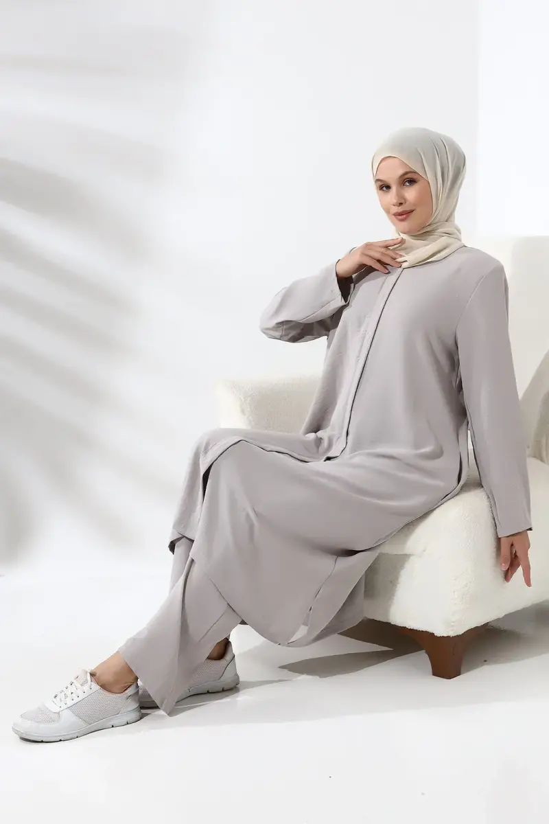Women's Hajj and Umrah Clothing Afghan Double Set Gray - 5