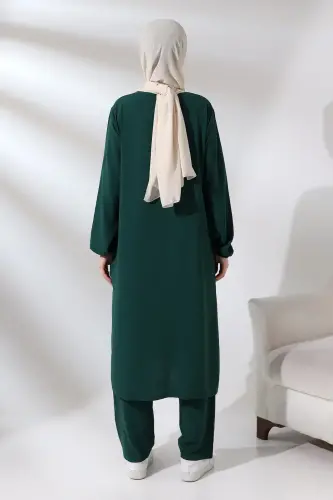 Women's Hajj and Umrah Clothing Afghan Two-piece Suit Emerald Green - 5