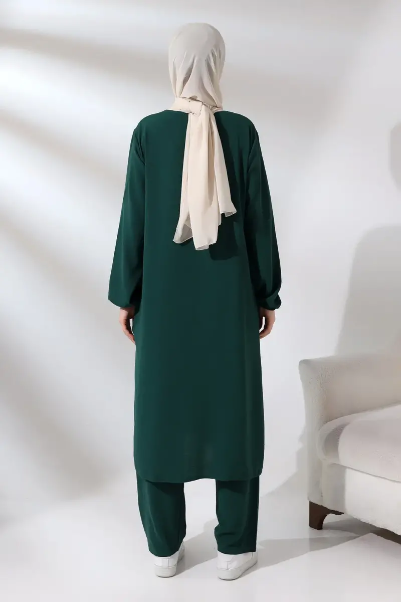 Women's Hajj and Umrah Clothing Afghan Two-piece Suit Emerald Green - 5