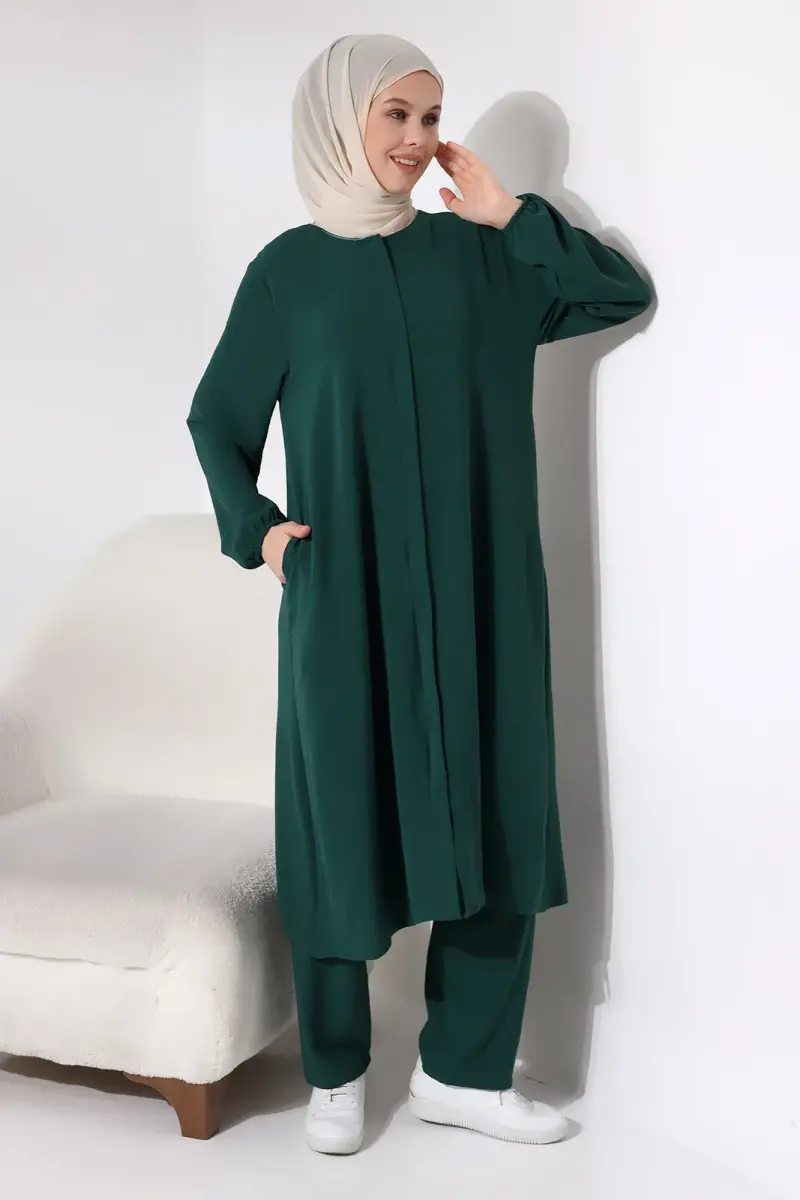 Women's Hajj and Umrah Clothing Afghan Two-piece Suit Emerald Green - 6