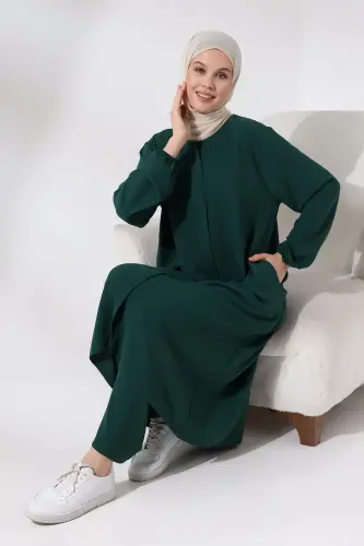 Women's Hajj and Umrah Clothing Afghan Two-piece Suit Emerald Green - 7