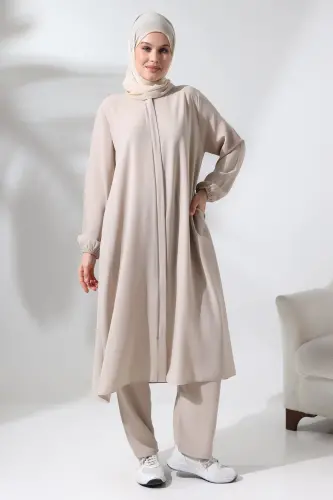 Women's Hajj and Umrah Clothing Hijab Double Set Cream - ihvanonline (1)