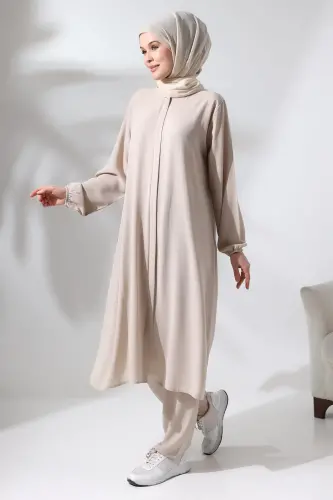 Women's Hajj and Umrah Clothing Hijab Double Set Cream - 1