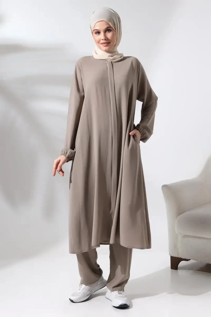 Women's Hajj and Umrah Clothing Hijab Double Set Mink - 4