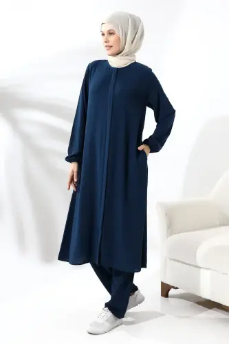 Women's Umrah and Hajj Dress Elite Fabric Navy Blue - 3