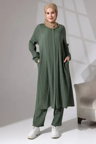 Women's Wrap Fabric Hidden Zipper Double Set Hajj Umrah Outfit Water Green - 1