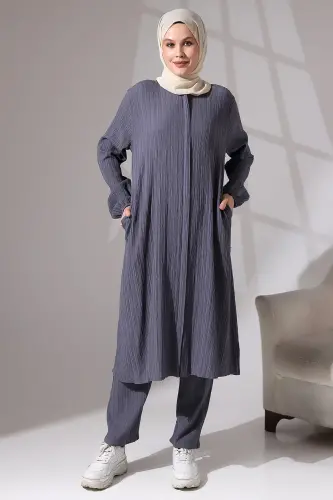 Women's Wrapped Fabric Hidden Zipper Double Set Hajj Umrah Outfit Smoked - 1