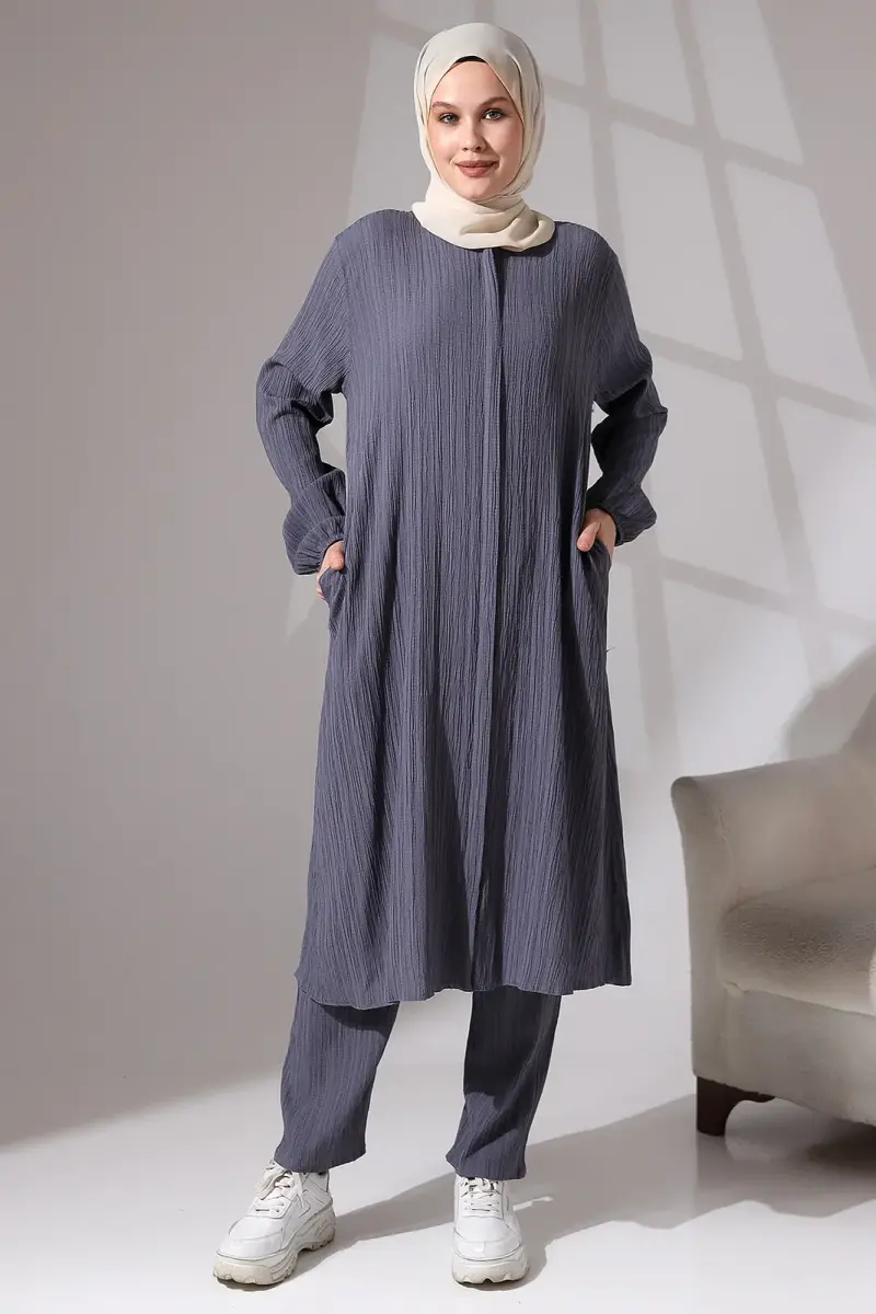 Women's Wrapped Fabric Hidden Zipper Double Set Hajj Umrah Outfit Smoked - 1