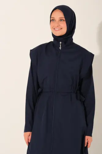 Yanlardan Bağlamalı Uzun Tam Kapalı Tesettür Mayo 26541-26 Lacivert - 5