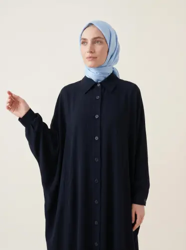 Yarasa Kol Ferace Gömlek Yaka Düğmeli Manşetli Cepli Lacivert 9559-26 - Beyza (1)