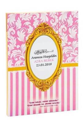 Yasin Book - Bag Boy - 128 Pages - Special Name Labeled - Cardboard Bag - Pink Color - Mevlid Gift - 3