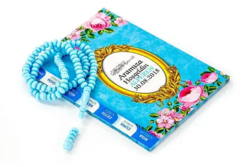 Yasin Book - Bag Boy - 80 Pages - Name Labeled - Cardboard Box - Rosary - Blue Color - Mevlid Gift - Furkan Neşriyat (1)