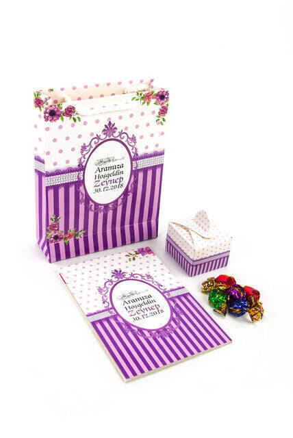 Yasin Book - Pocket Size - 64 Pages - Name Labeled - Sugary - Cardboard Bag - Purple Color - Mevlid Gift - Thumbnail