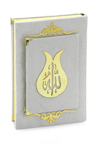 Yasinli Kadife Kaplı Kuranı Kerim Kitabı Seti - Pleksi Süslemeli, Arapça - Gri - ihvanonline (1)