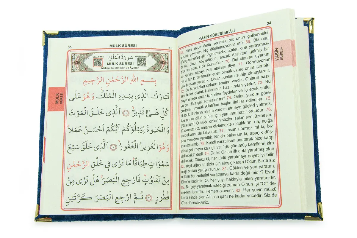 Yasinli Kadife Kaplı Kuranı Kerim Kitabı Seti - Pleksi Süslemeli, Arapça - Lacivert - 9