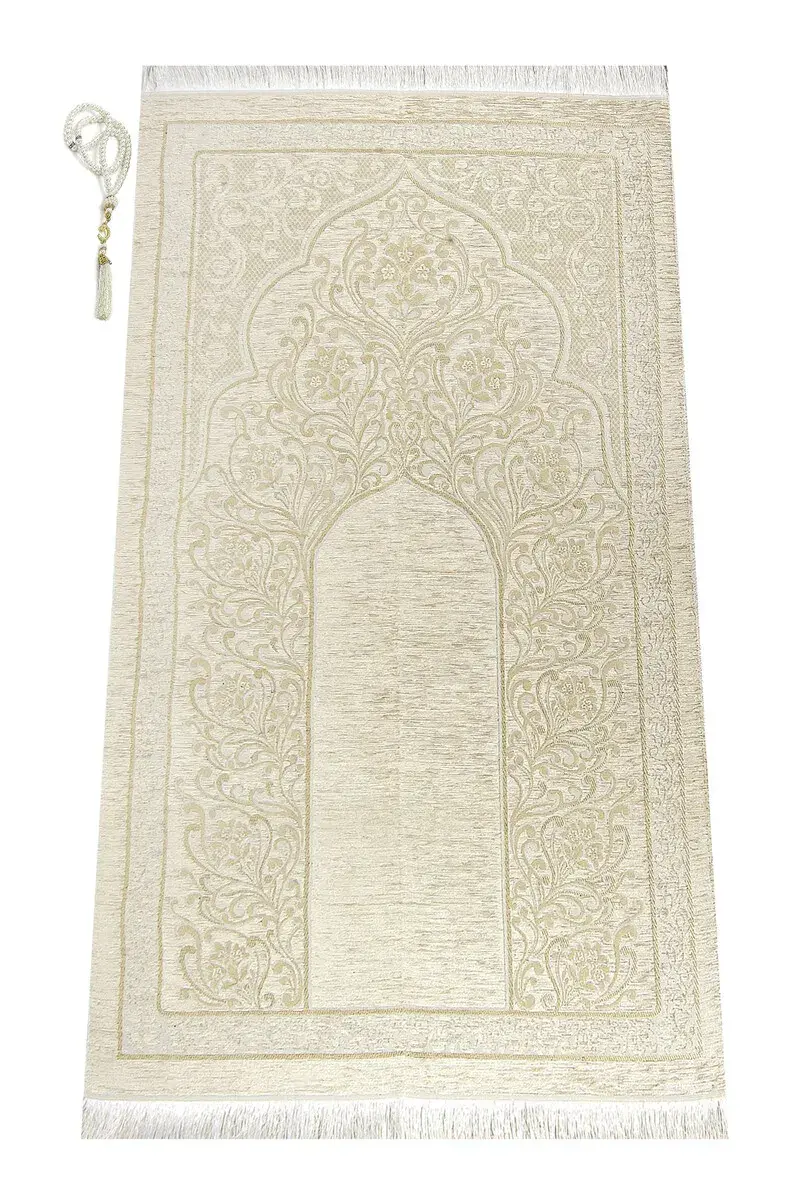 Yeni Mihraplı Şönil Lüks Seccade Krem - 1