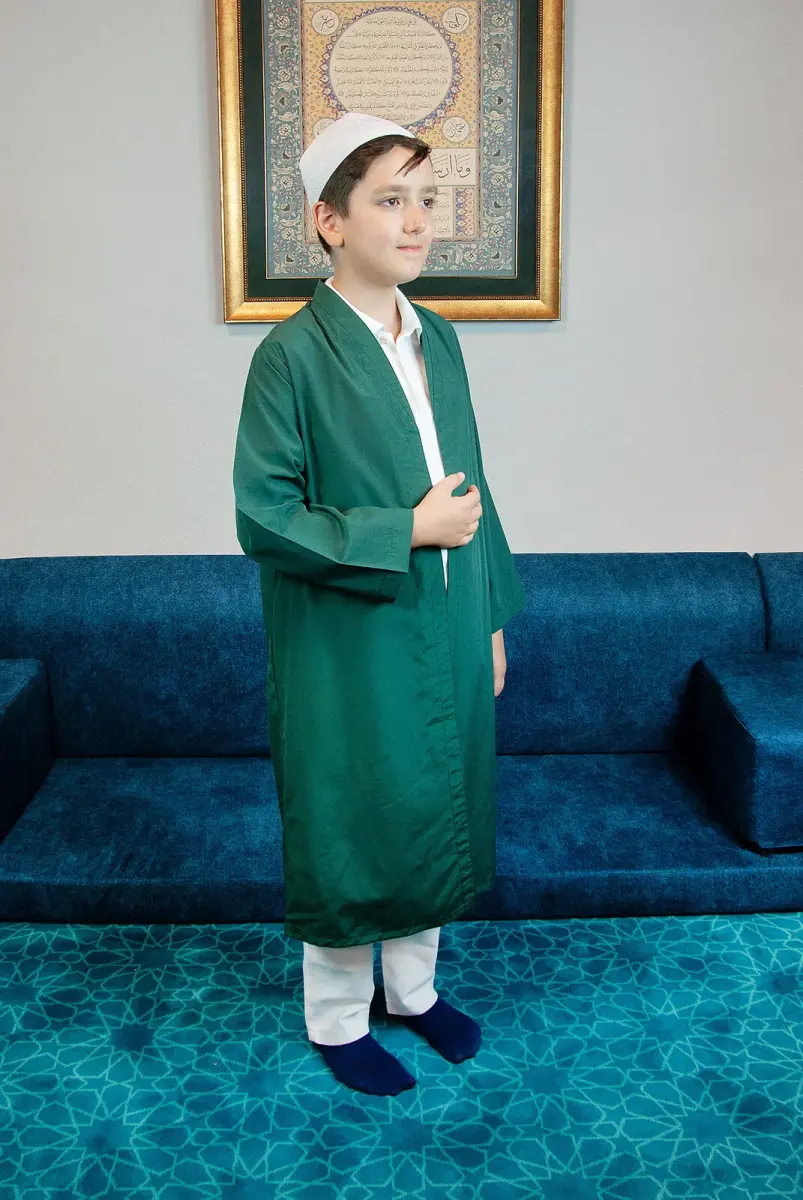 Yeşil Buhara Yaka Namaz Elbisesi Erkek Çocuk Cübbe - 1
