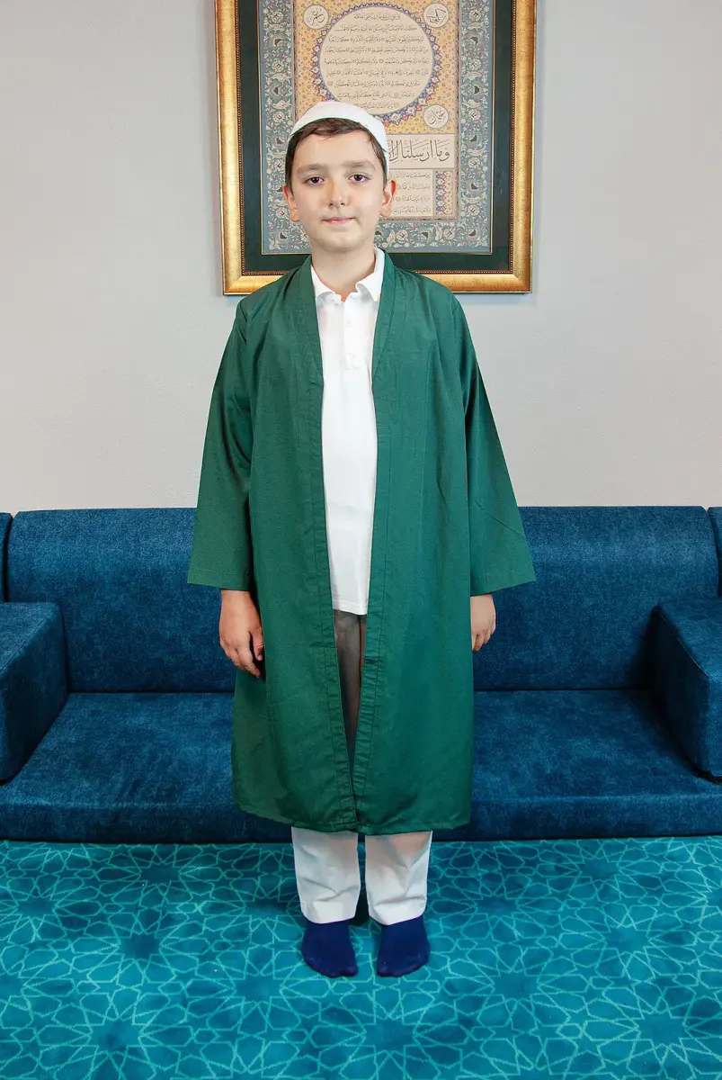 Yeşil Buhara Yaka Namaz Elbisesi Erkek Çocuk Cübbe - 2