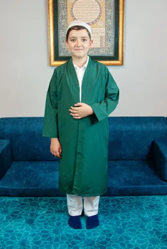 Yeşil Buhara Yaka Namaz Elbisesi Erkek Çocuk Cübbe - 3