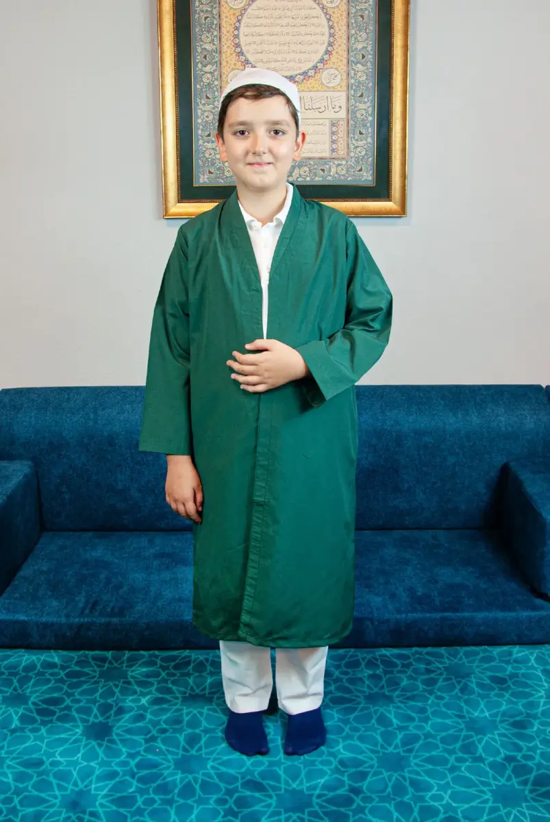 Yeşil Buhara Yaka Namaz Elbisesi Erkek Çocuk Cübbe - 3