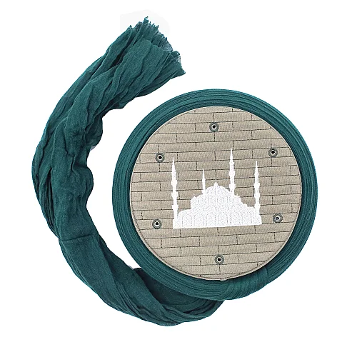 Yeşil Cami Sarığı Cami Nakışlı Takke Düz Sarım 5 Metre Züabeli Sarık - ihvanonline (1)