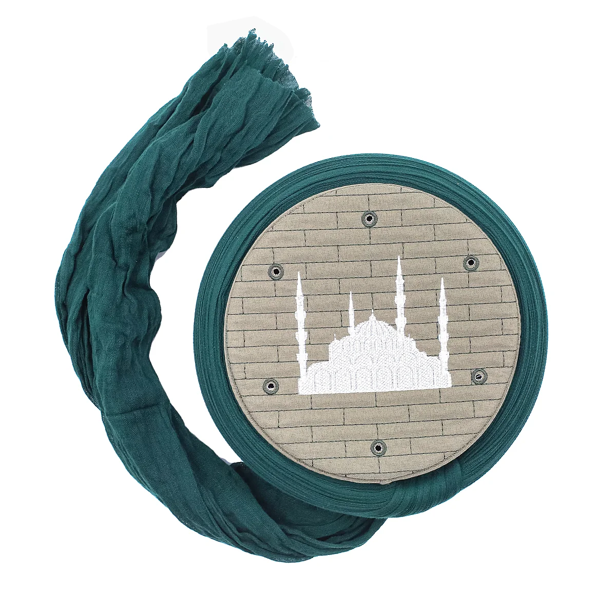Yeşil Cami Sarığı Cami Nakışlı Takke Düz Sarım 5 Metre Züabeli Sarık - 2