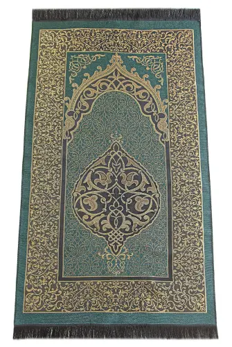 Yeşil Vav Desenli Termo Deri Arapça Kuranı Kerim ve Seccade Seti - 9