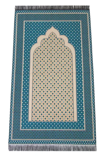 Hafif Taşınabilir Mihraplı Yıldız Desenli Goblen Seccade - Mavi - ihvanonline (1)