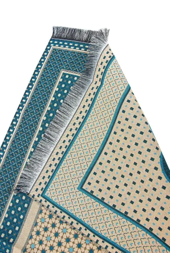 Hafif Taşınabilir Mihraplı Yıldız Desenli Goblen Seccade - Mavi - 3