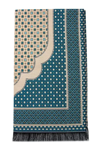 Hafif Taşınabilir Mihraplı Yıldız Desenli Goblen Seccade - Mavi - 4