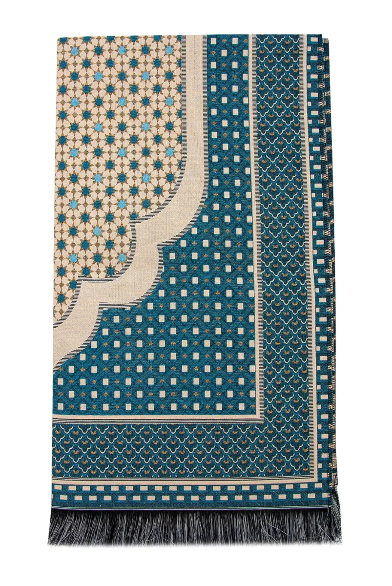 Hafif Taşınabilir Mihraplı Yıldız Desenli Goblen Seccade - Mavi - 4