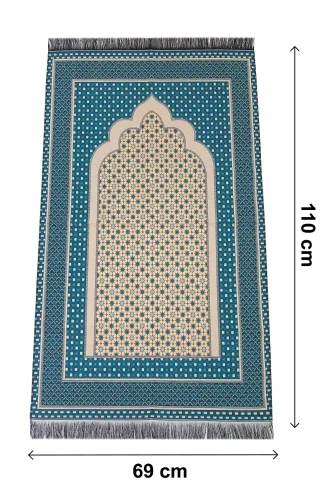 Hafif Taşınabilir Mihraplı Yıldız Desenli Goblen Seccade - Mavi - 5