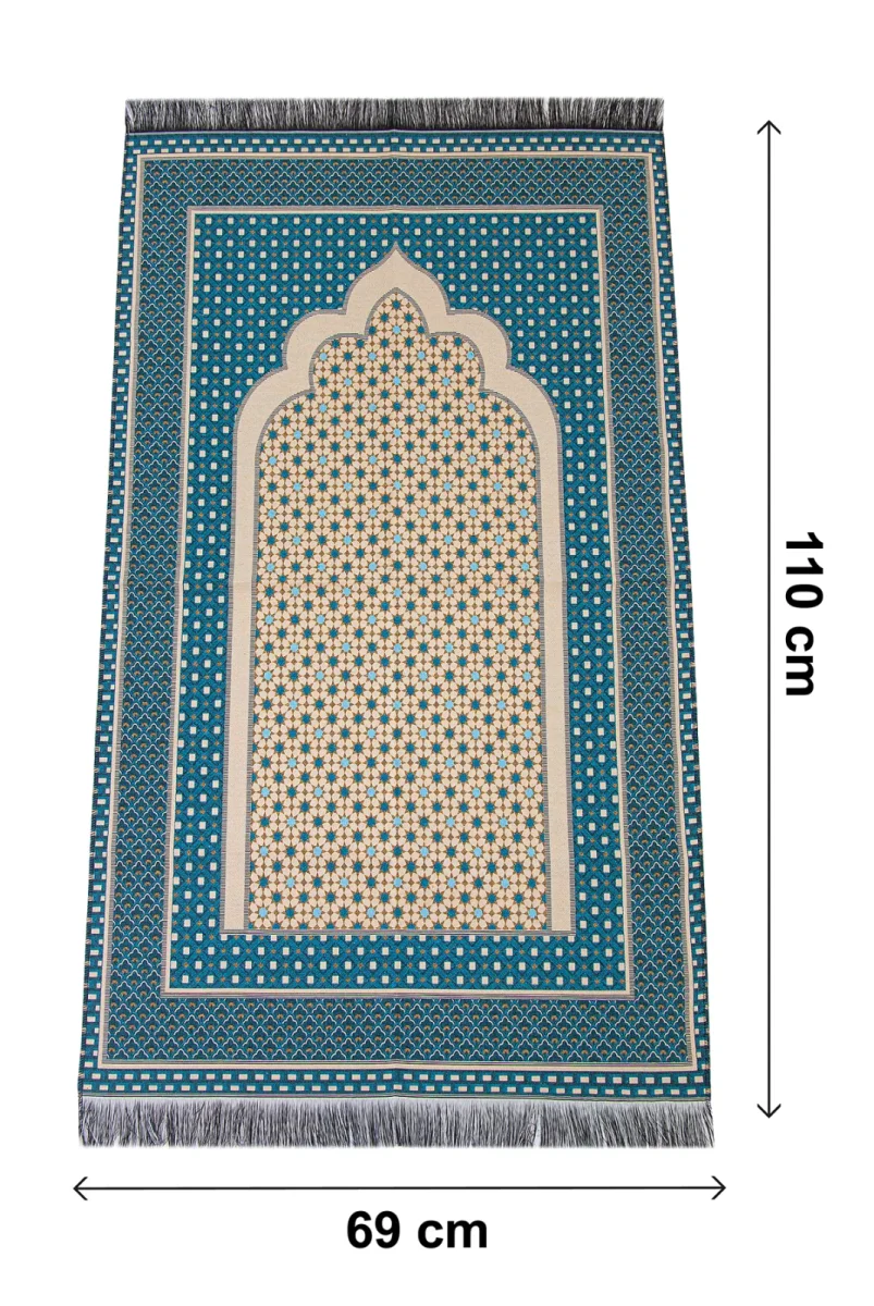 Hafif Taşınabilir Mihraplı Yıldız Desenli Goblen Seccade - Mavi - 5