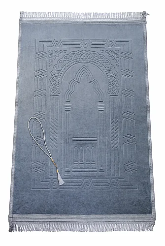 Yumuşak Kadife Dokulu Mihrap Desenli Peluş Seccade Gri - ihvanonline (1)