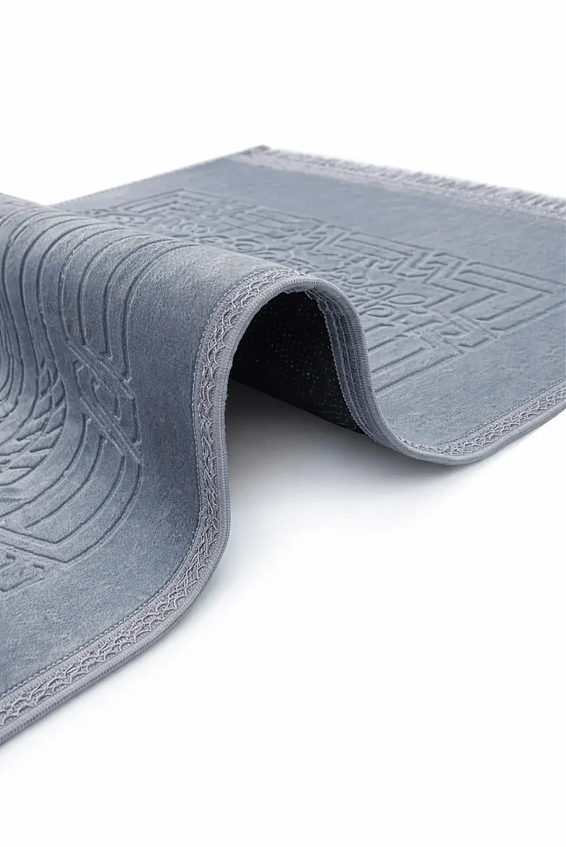 Yumuşak Kadife Dokulu Mihrap Desenli Peluş Seccade Gri - 4