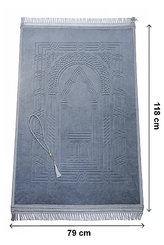 Yumuşak Kadife Dokulu Mihrap Desenli Peluş Seccade Gri - 6